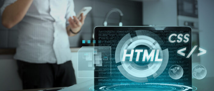 HTML laptop with a person